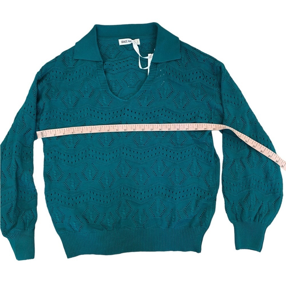 Grace Karin Womens Lightweight Collared Sweater NWT Size L Blue Green - Picture 6 of 8